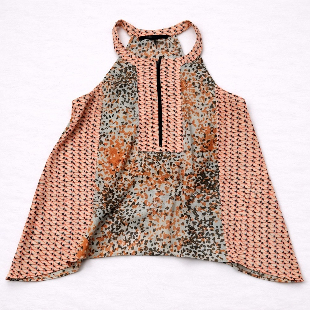 BCBG Max Azria Womens XS Halter Blouse Sleeveless Floral Pattern Top